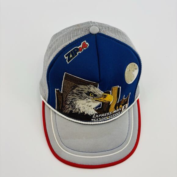 Vintage USPS Express Mail Zip + 4 Bald Eagle men`s One size trucker CAP Hat - Picture 2 of 8